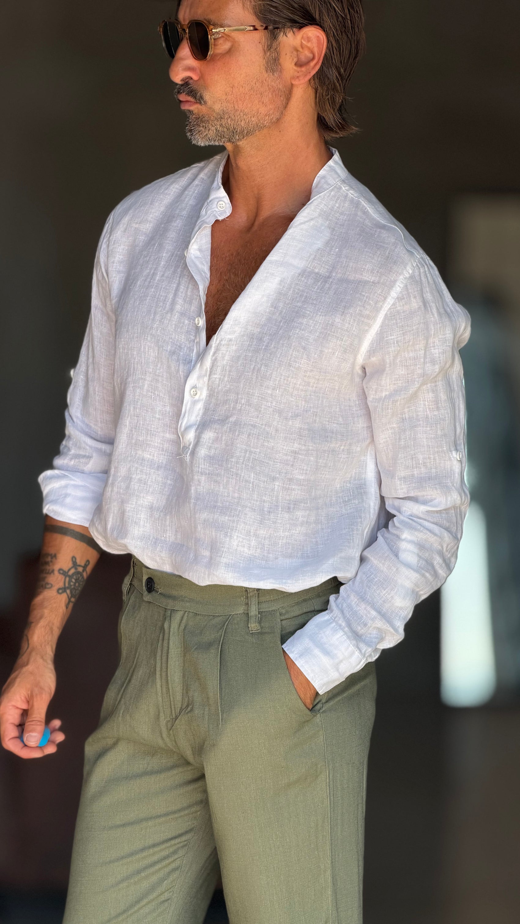 CAMICIA  SERAFINO BIANCO LINO PURO