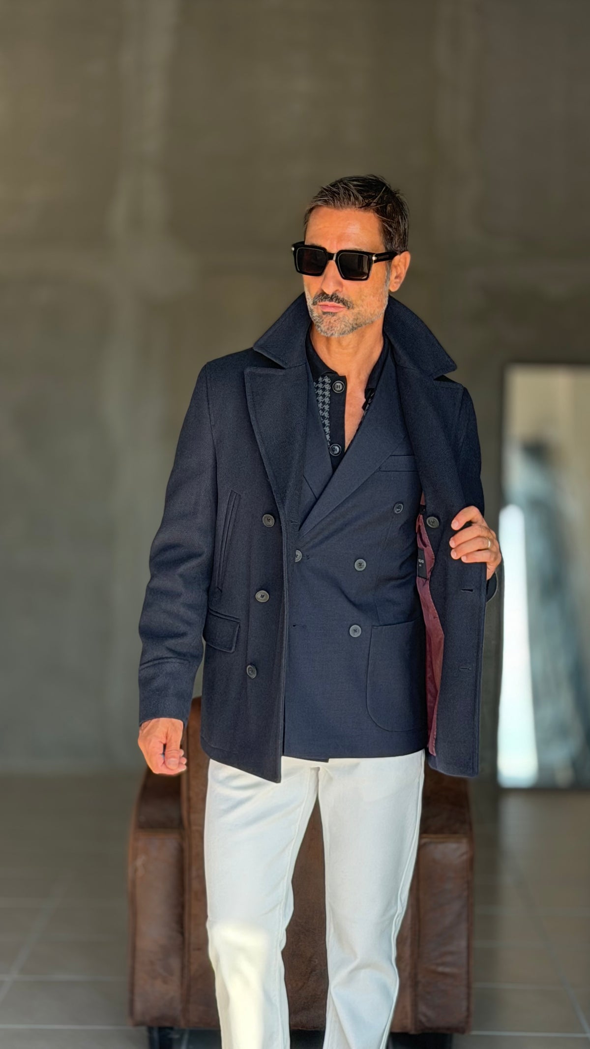 BLUE HIGH NECK COAT