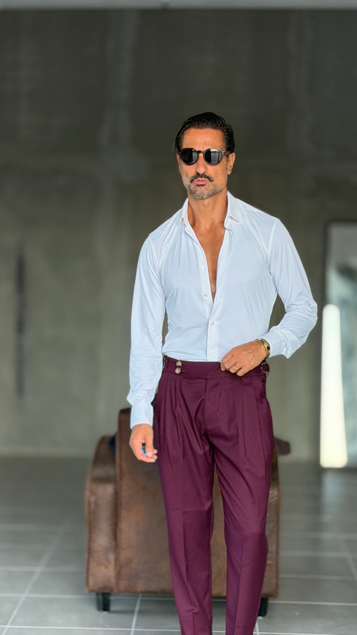 PANTALONE PRUGNA VITA ALTA PINCES VISCOSA  EFFETTO FLANELLA BATTUTA