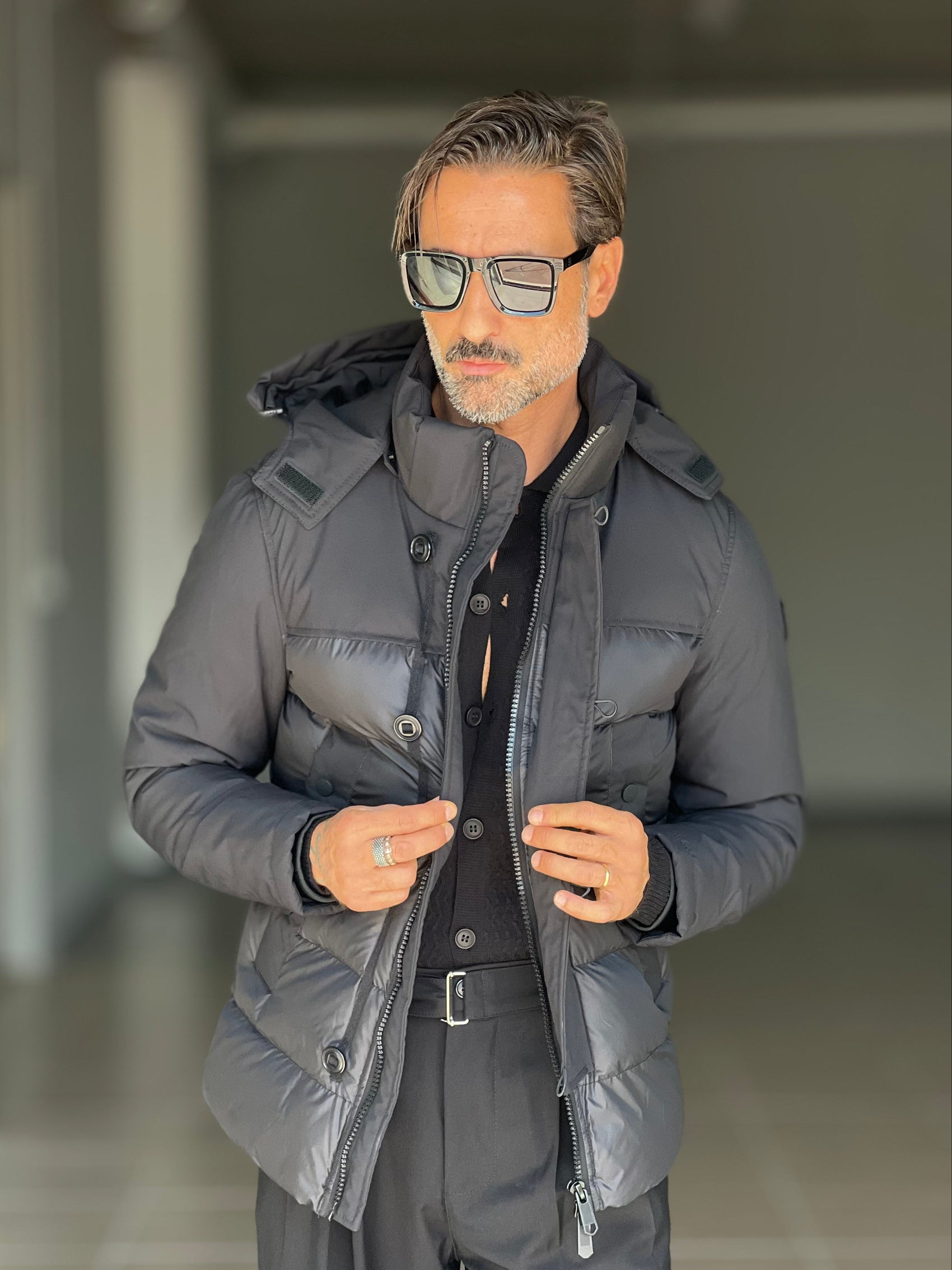 PIUMINO NERO TECNCO E TESSUTO DOPPIO CURSORE HAPPER