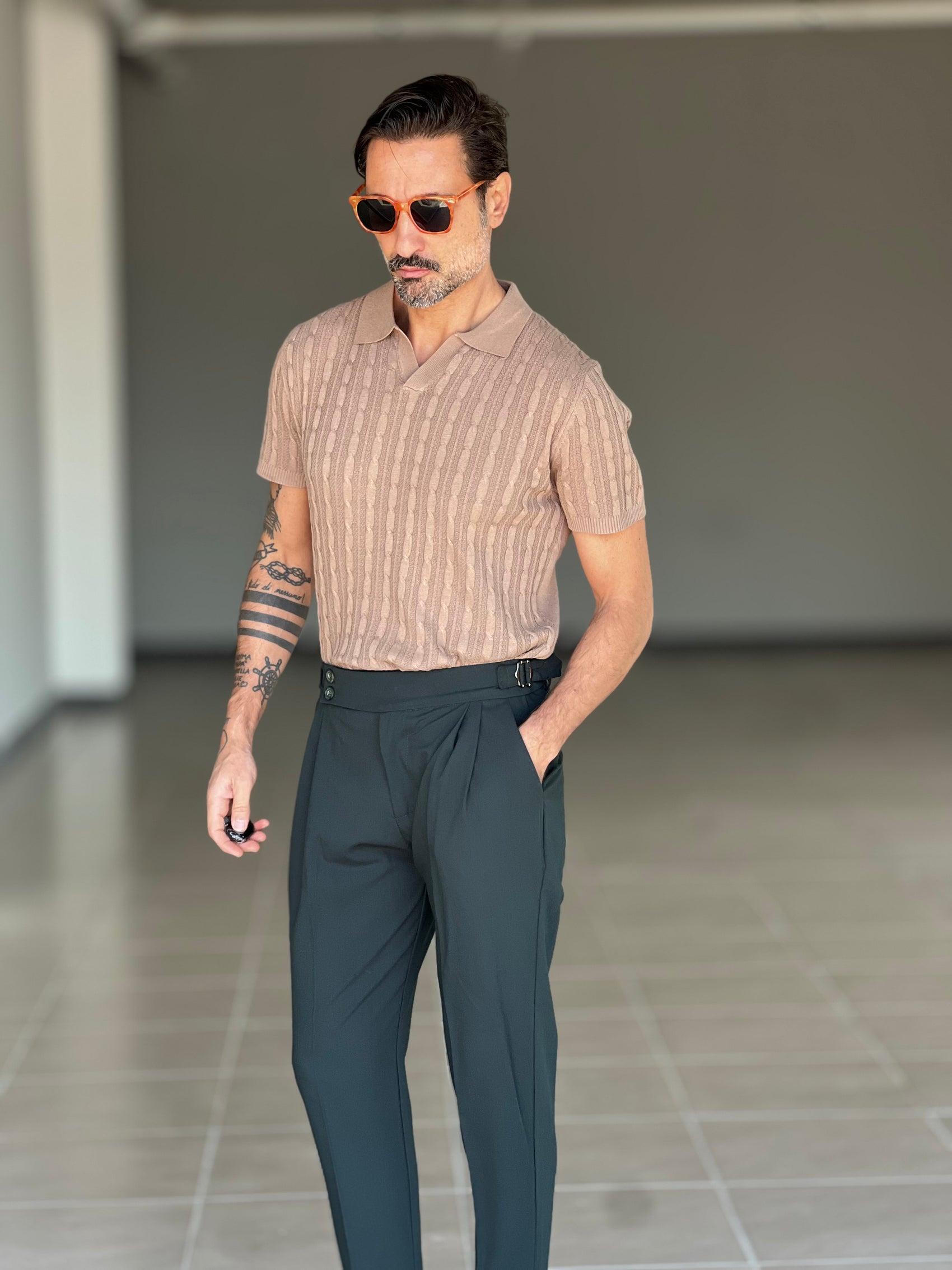 PANTALONE VERDE VITA ALTA PINCES VISCOSA