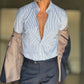 CAMICIA MILLERIGHE BLU STRETCH POPELINE DI COTONE