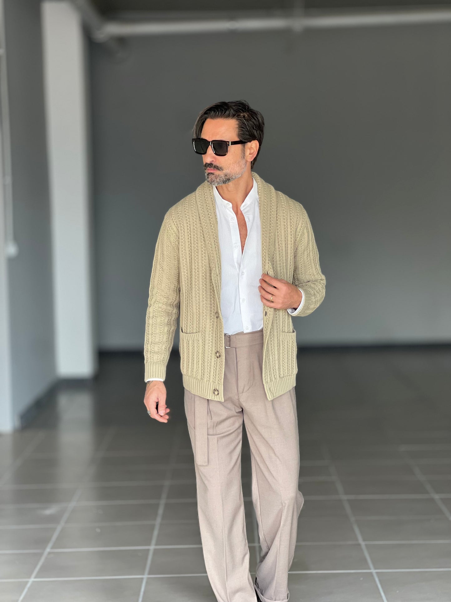 BEIGE COTTON OPEN CARDIGAN