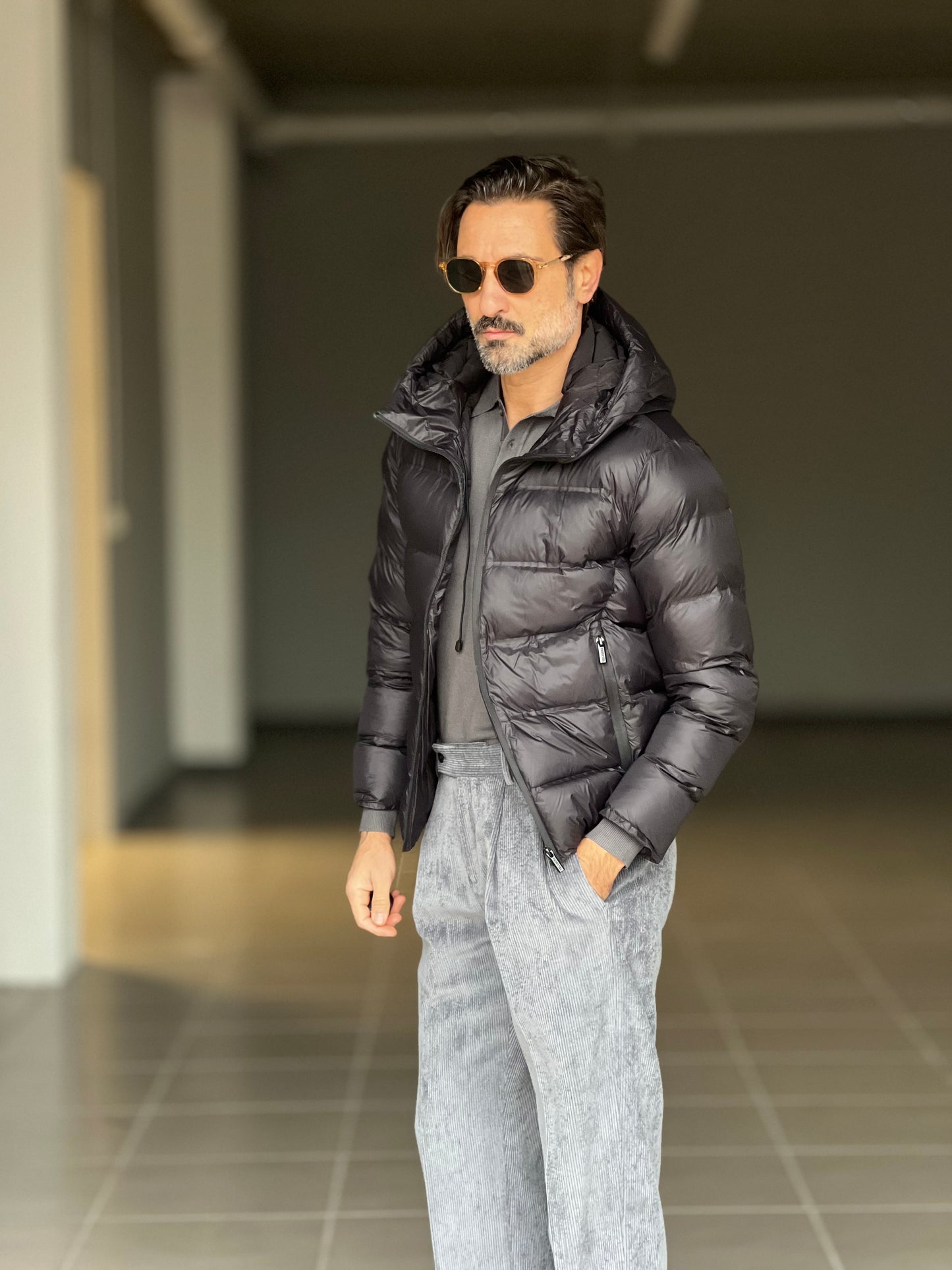 PIUMINO NERO TECNCO COLLO SCIARPA  CAPPUCCIO TELAMIRA