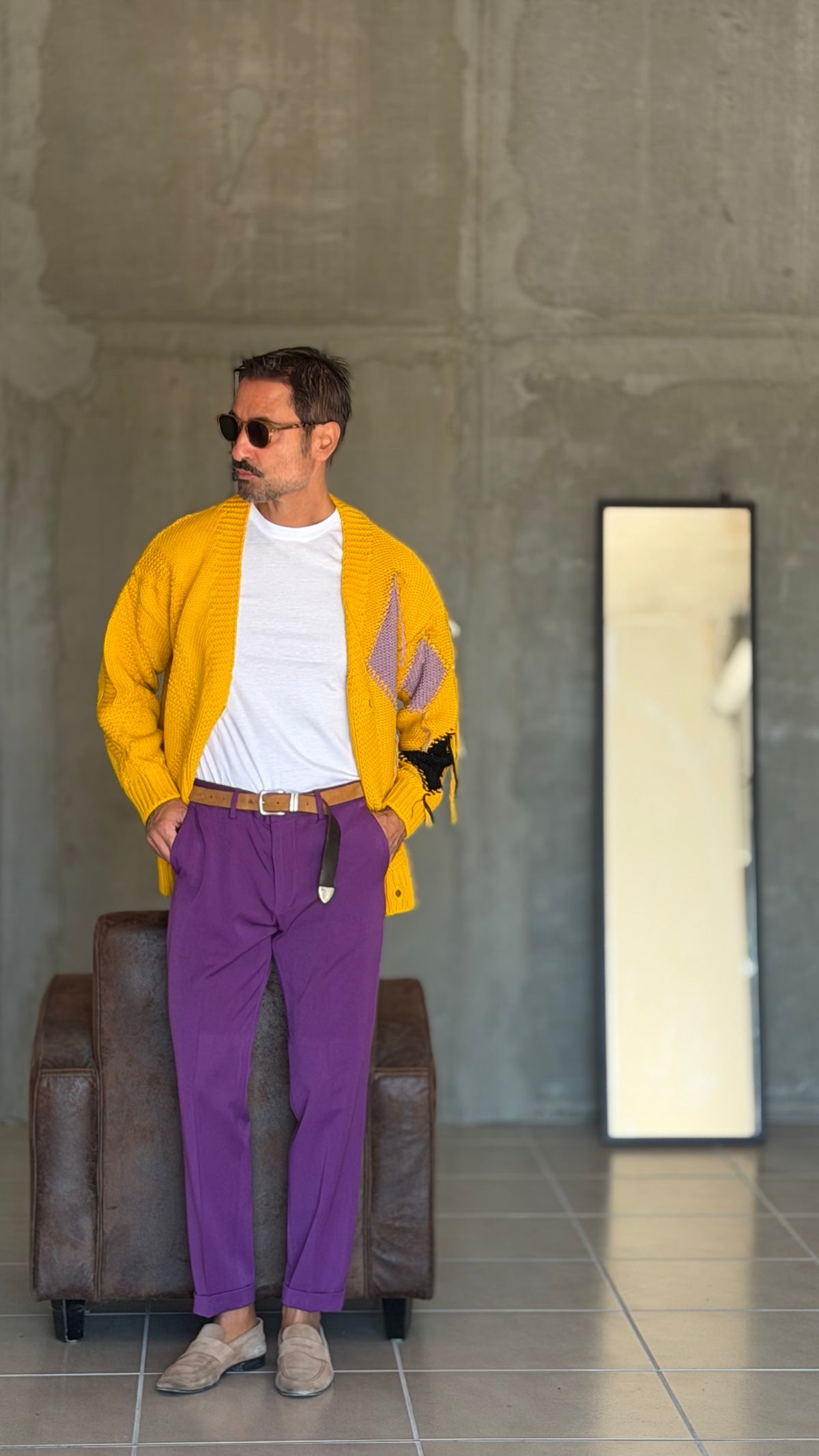 CARDIGAN GIALLO ROMBO   CROP  FIT  PESANTE