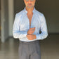 NEW CAMICIA CELESTE POPELINE DI COTONE STRECH