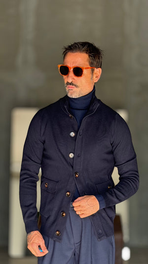 CARDIGAN BLU COLLEGE MULTITASCA VISCOSA E MISTI