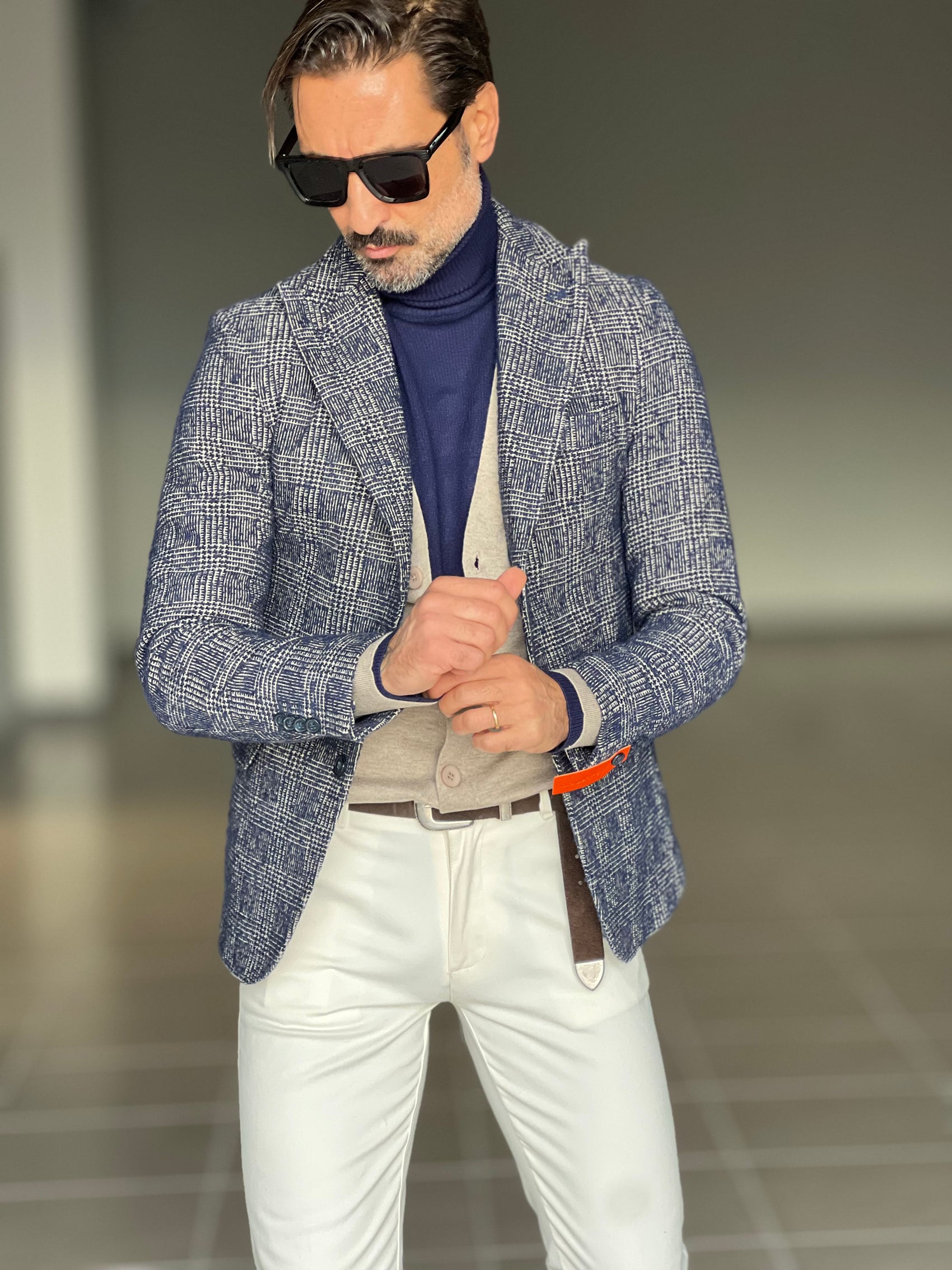 GIACCA TARTAN GRANDE  BLU E GRIGIO slim