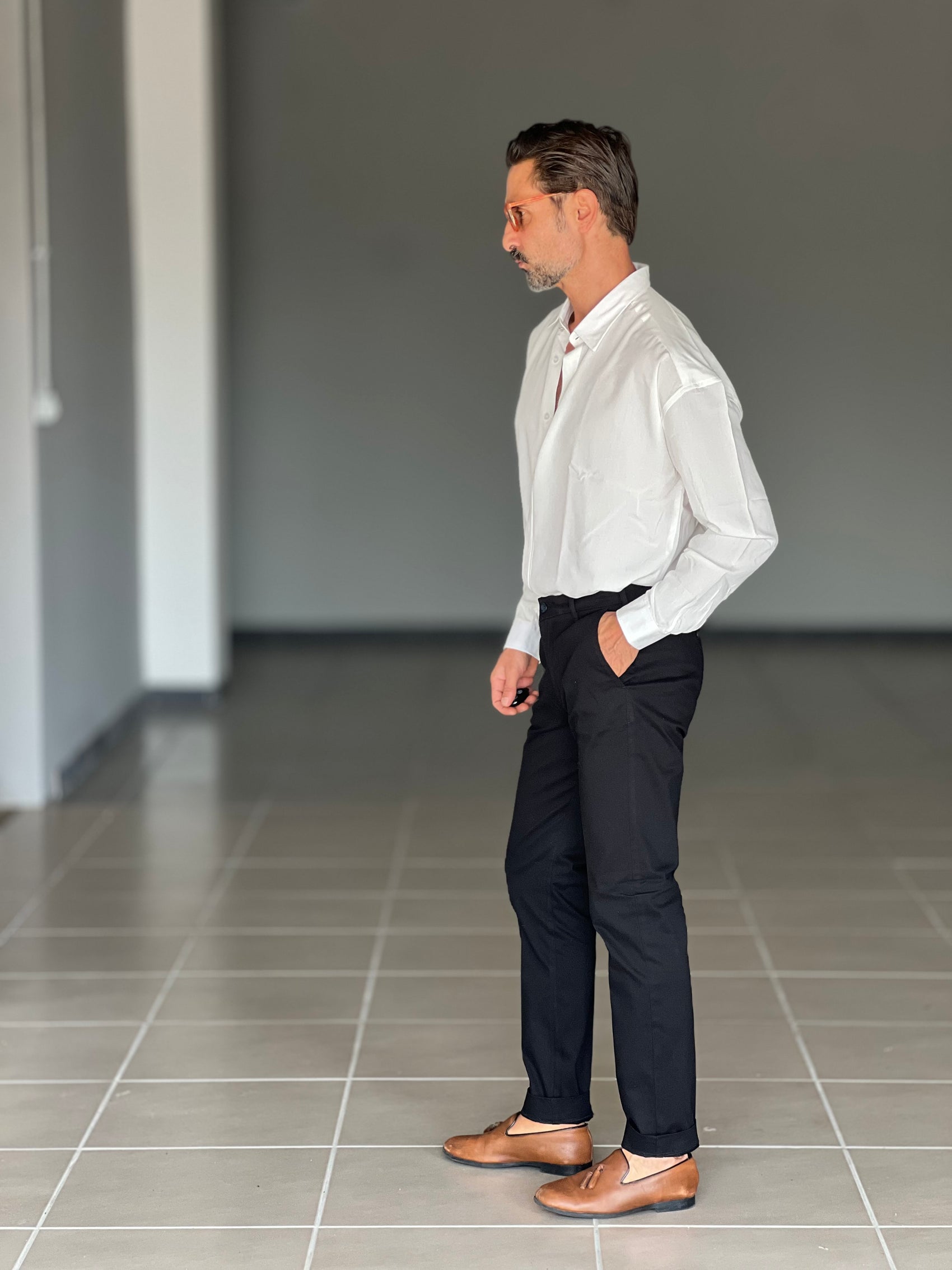 PANTALONE NERO  GABARDINE DI COTONE