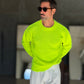 PULLOVER GIALLO FLUO  OVERFIT TESSUTO  MISTO EFFETTO SHETTLAND