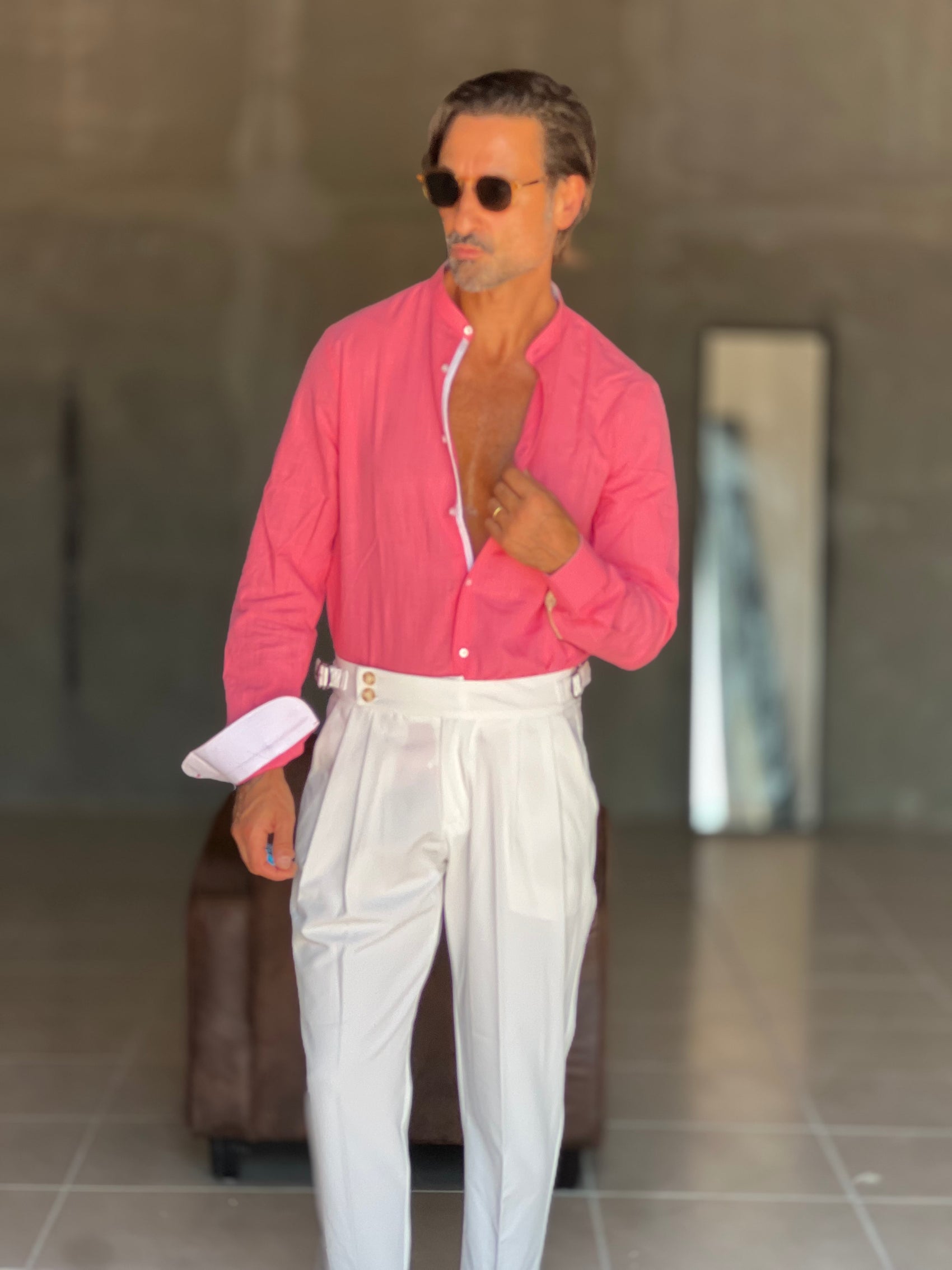 WHITE VISCOSE TROUSERS WITH REGULAR BOTTOM