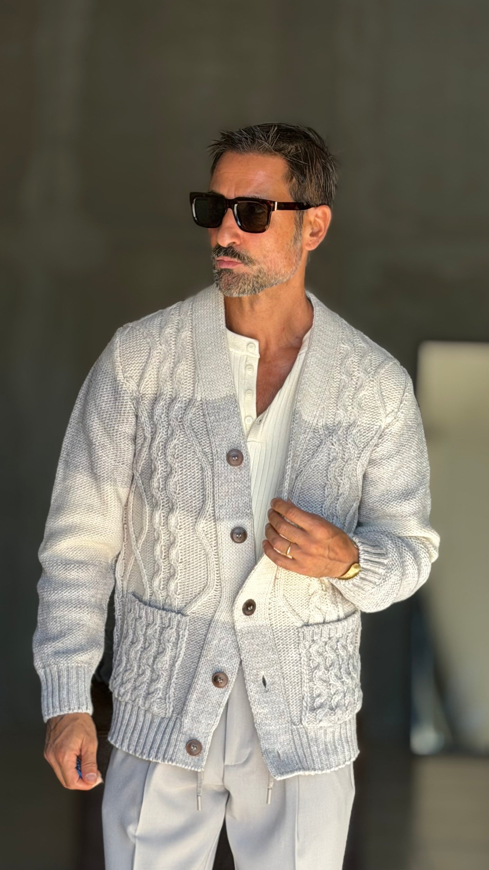 CARDIGAN MAGLIA INGLESE BANDA RIGA PANNA E  GRIGIO BL11 (Copia)