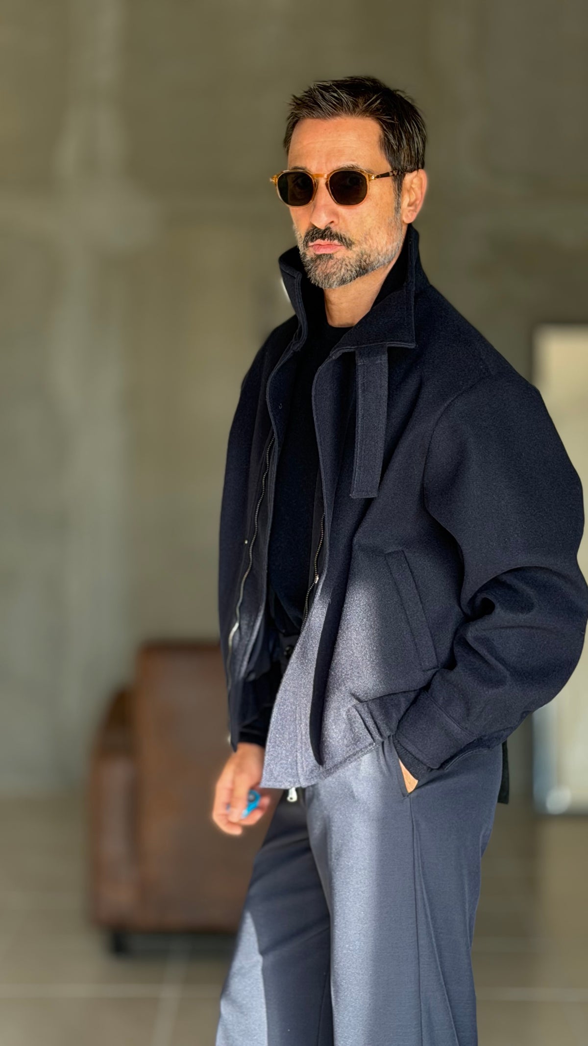 GIUBBINO BLU   PANNO COLLO SCIARPA CROP 1062