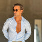 CAMICIA CELESTE COTONE EFFETTO LINO