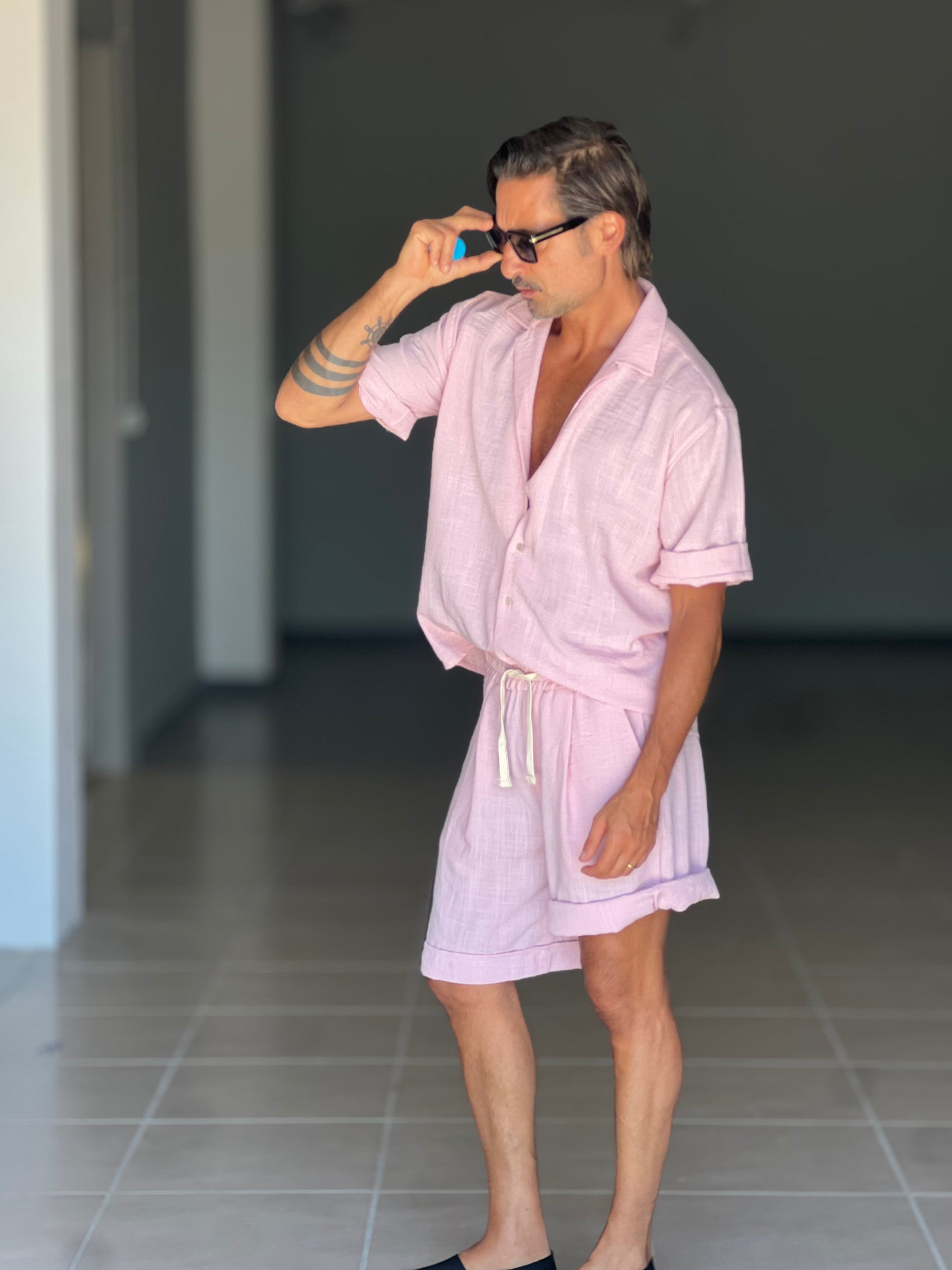 °COORDINATO CIPRIA  CAMICIA E BERMUDA EFFETTO LINO.
