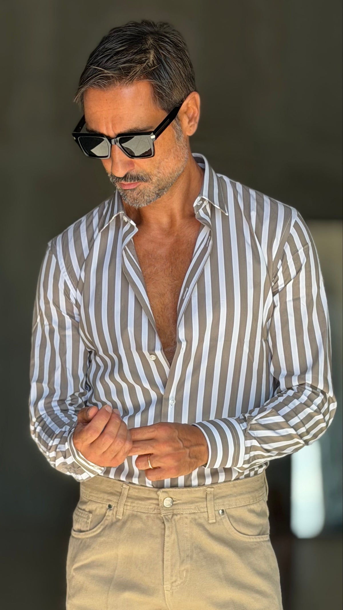 CAMICIA  BACCHETTA TORTORA GRANDE STRETCH