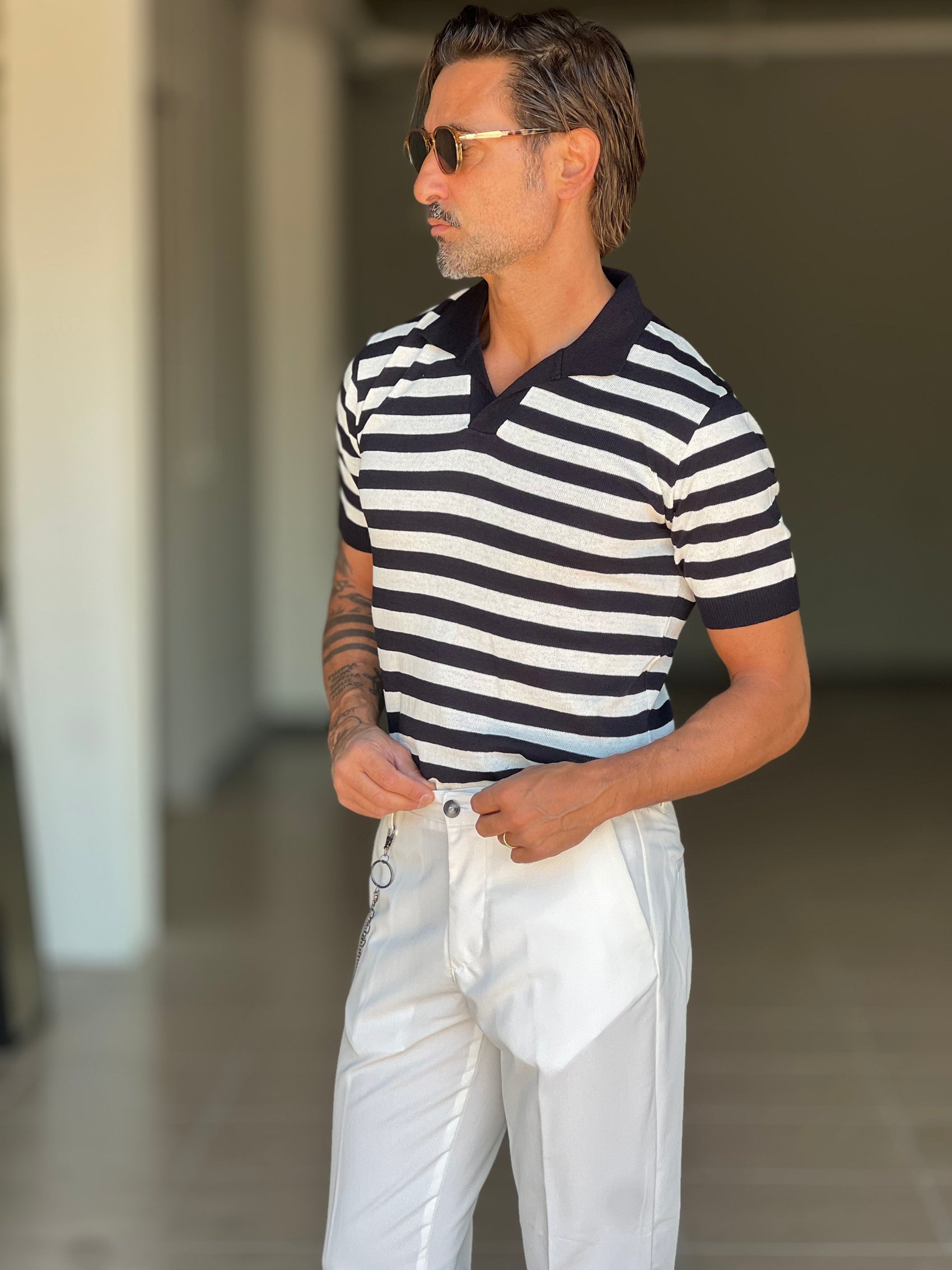 POLO  RIGA BIANCA  E BLU. 0077