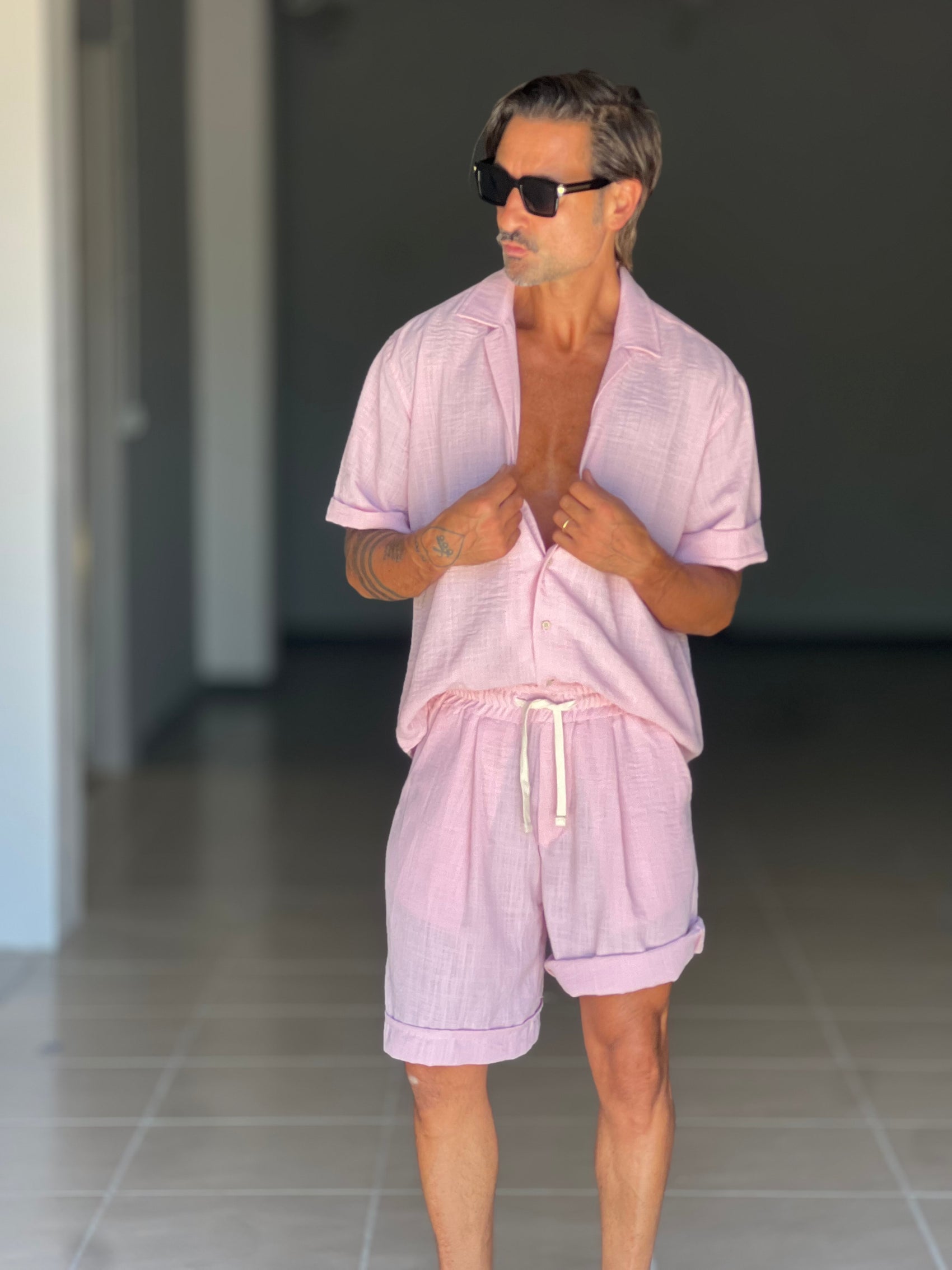 °COORDINATO CIPRIA  CAMICIA E BERMUDA EFFETTO LINO.