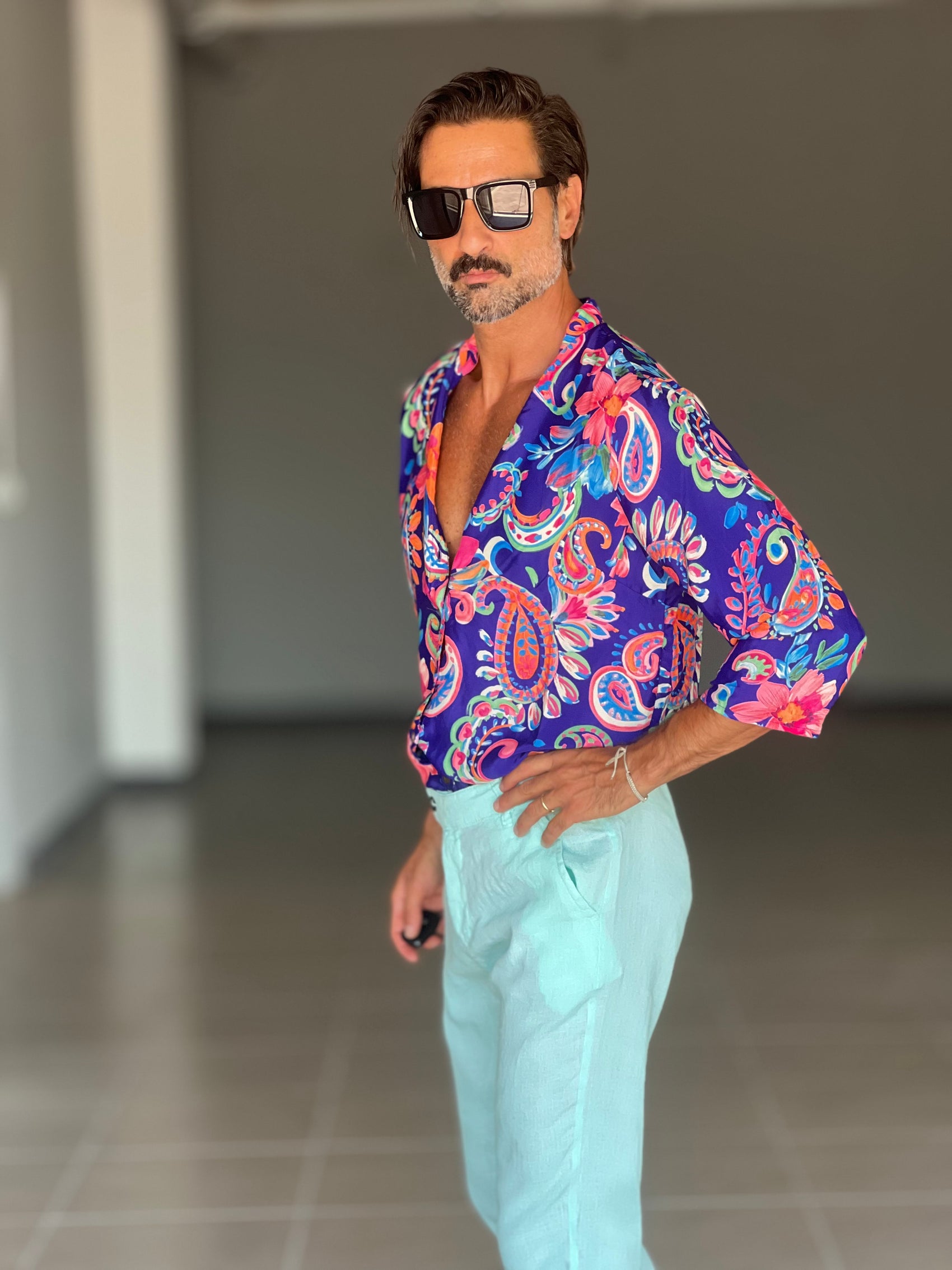 PANTALONE ESTIVO VERDE ACQUA LINO GARZATO