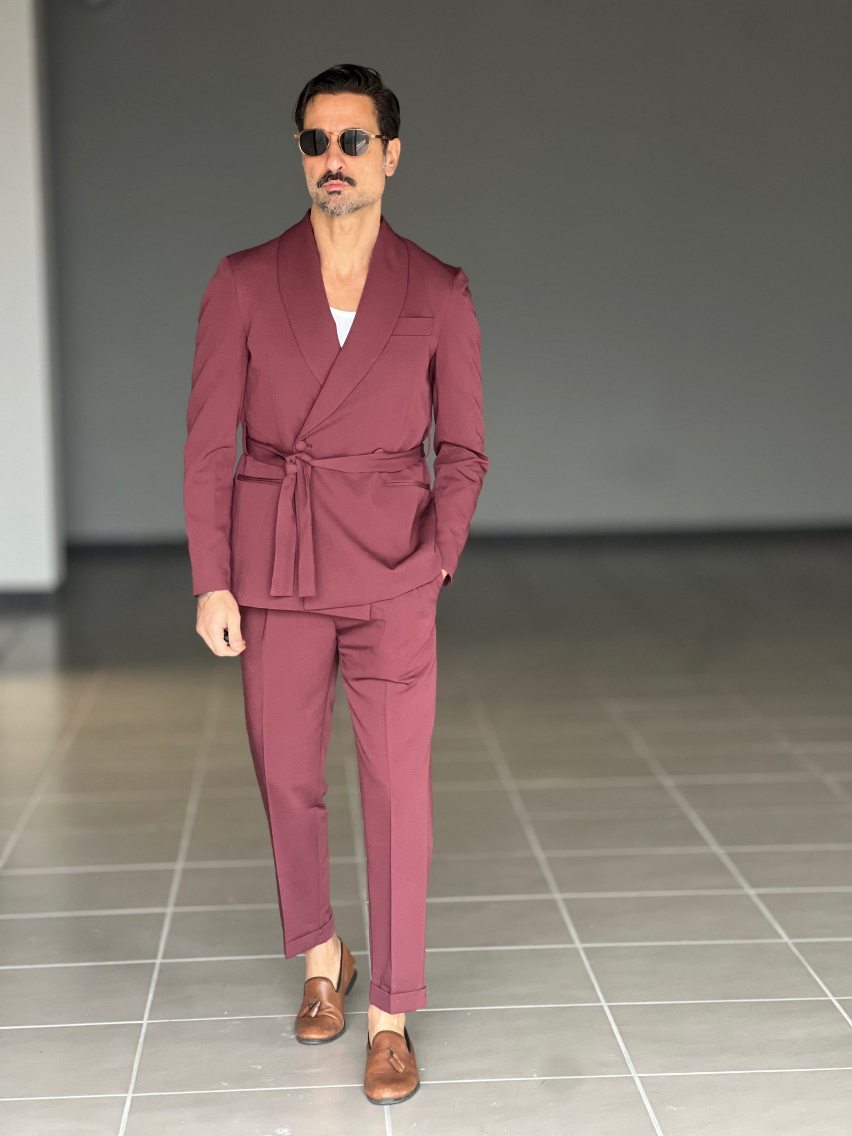 ABITO  PRUGNA DOPPIOPETTO VISCOSA CINTURA IN VITA