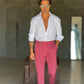 WHITE VISCOSE TROUSERS WITH REGULAR BOTTOM