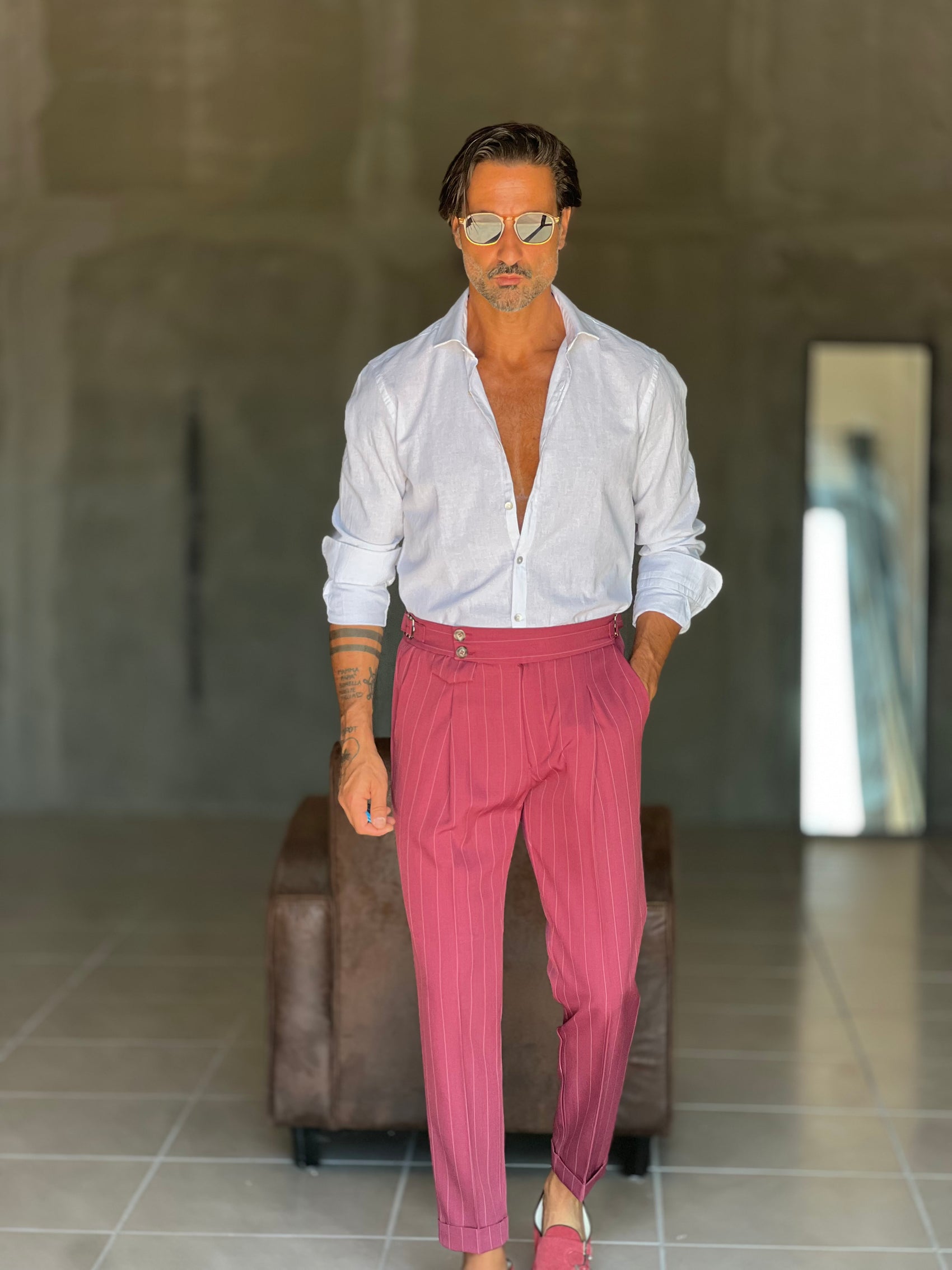 WHITE VISCOSE TROUSERS WITH REGULAR BOTTOM