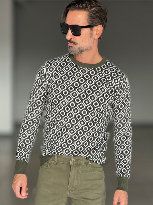 BLUE THREAD COTTON CREW NECK SWEATER