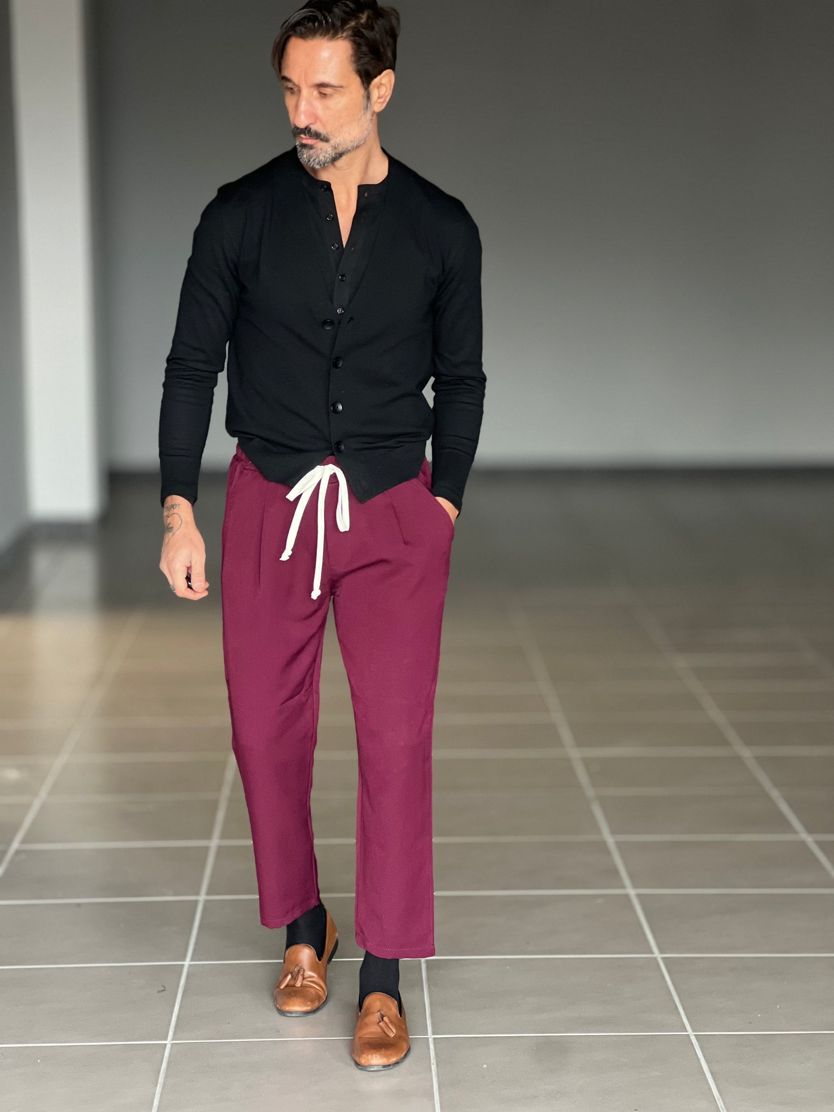 PANTALACCIO COLOR PRUGNA  LACCIO A CONTRASTO   VISCOSA E MISTI