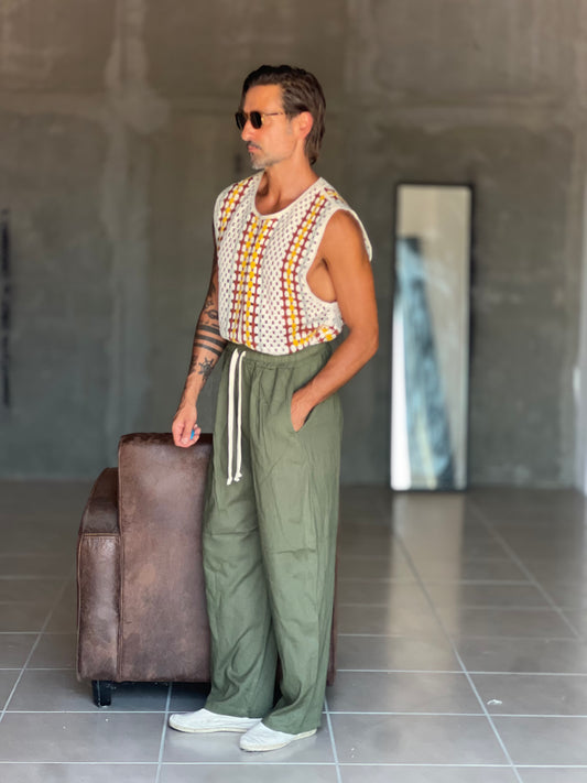 PANTALACCIO  VERDE MILITARE LINO