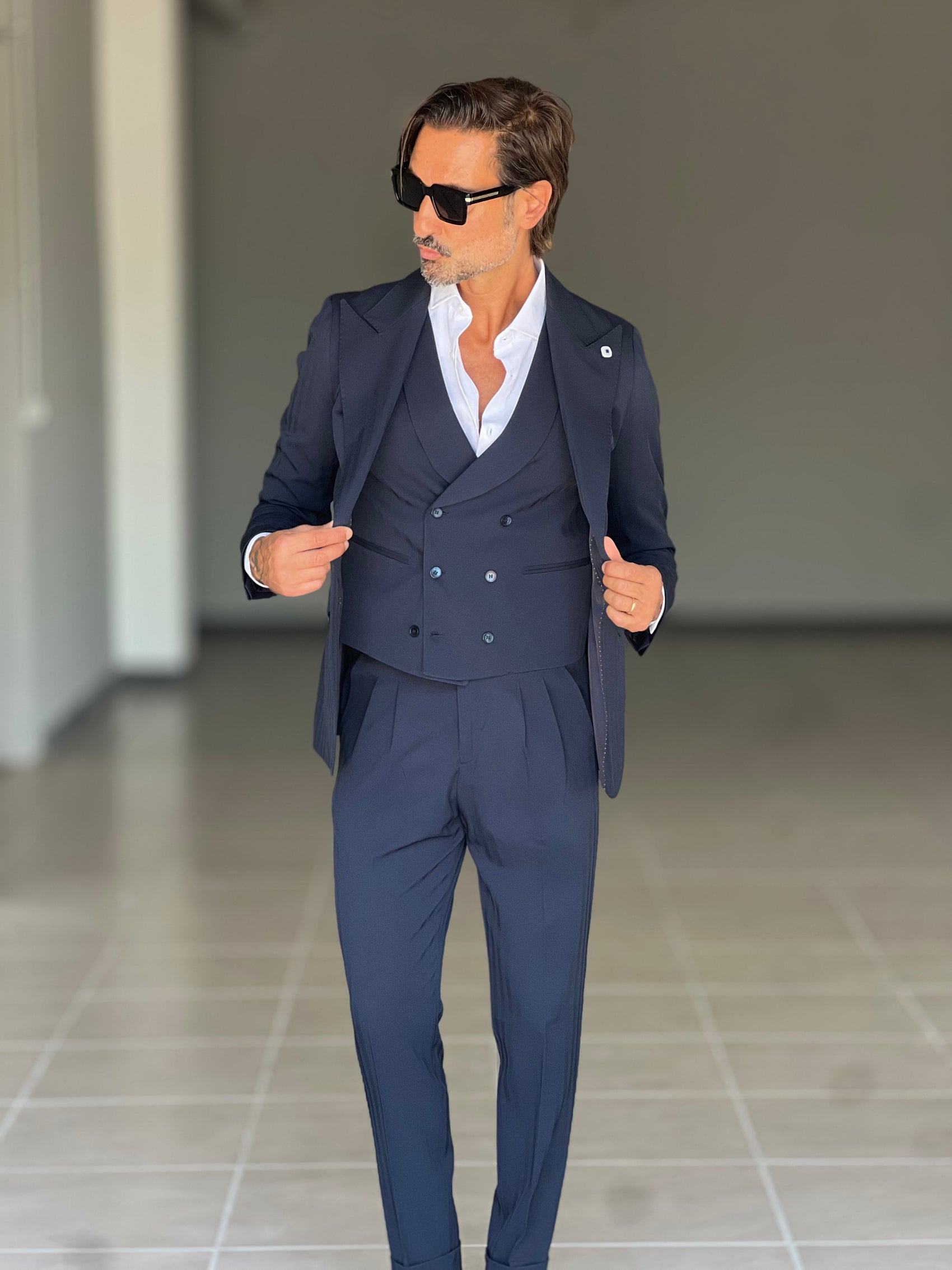 ABITO BLU  MONOPETTO  3 PEZZI  TRAMATO GILET PETRO'