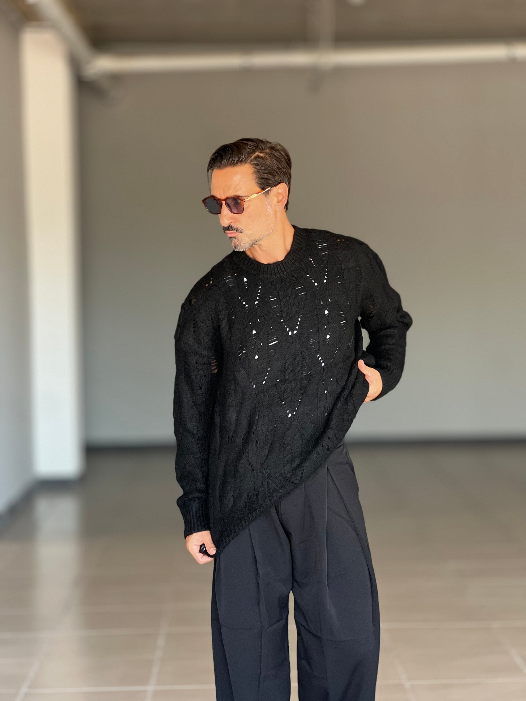 *PANTALONE  FONDO AMPIO NERO DOPPIA PINCES