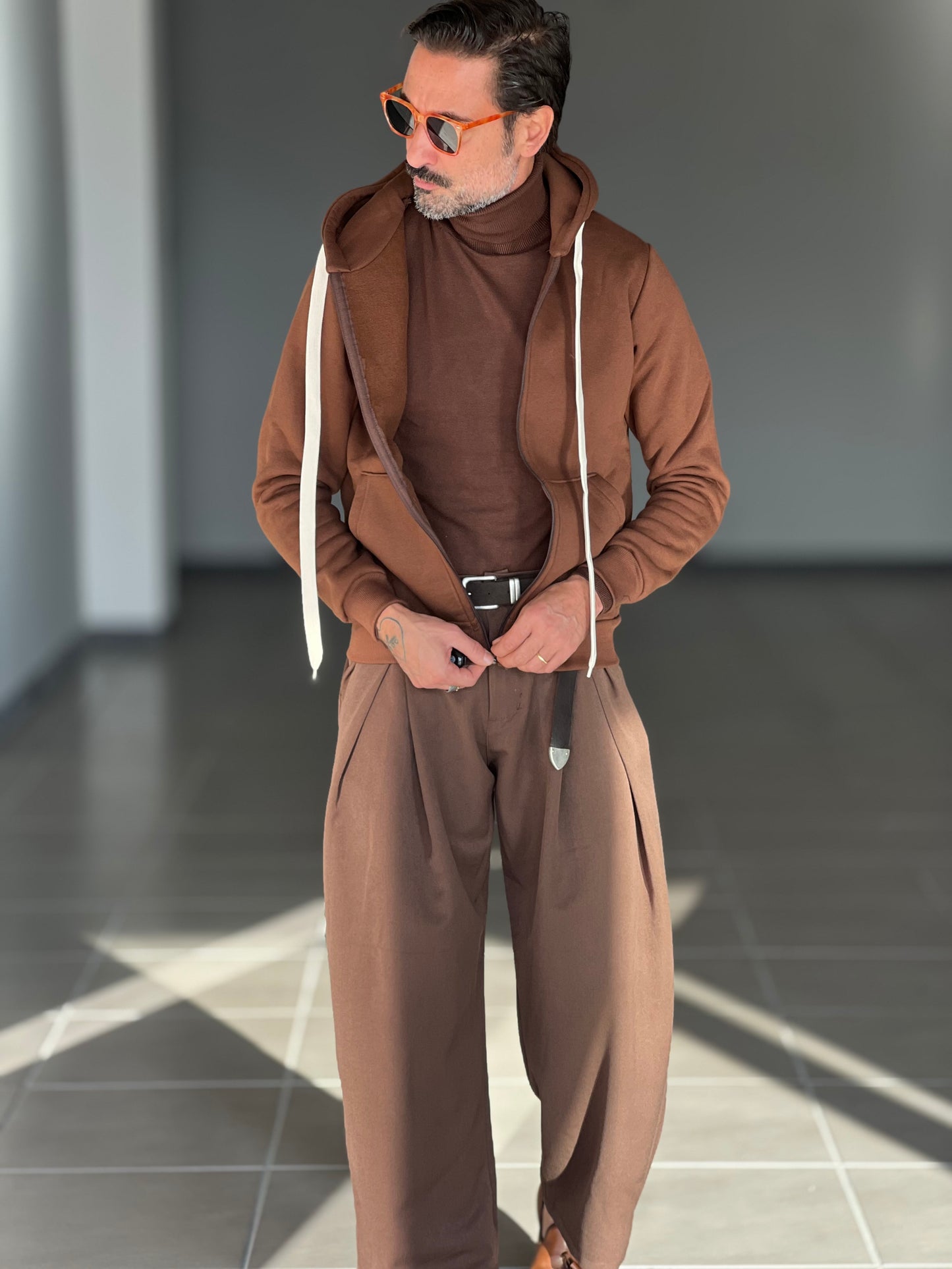 FELPA MARRONE  DOPPIATA ZIP