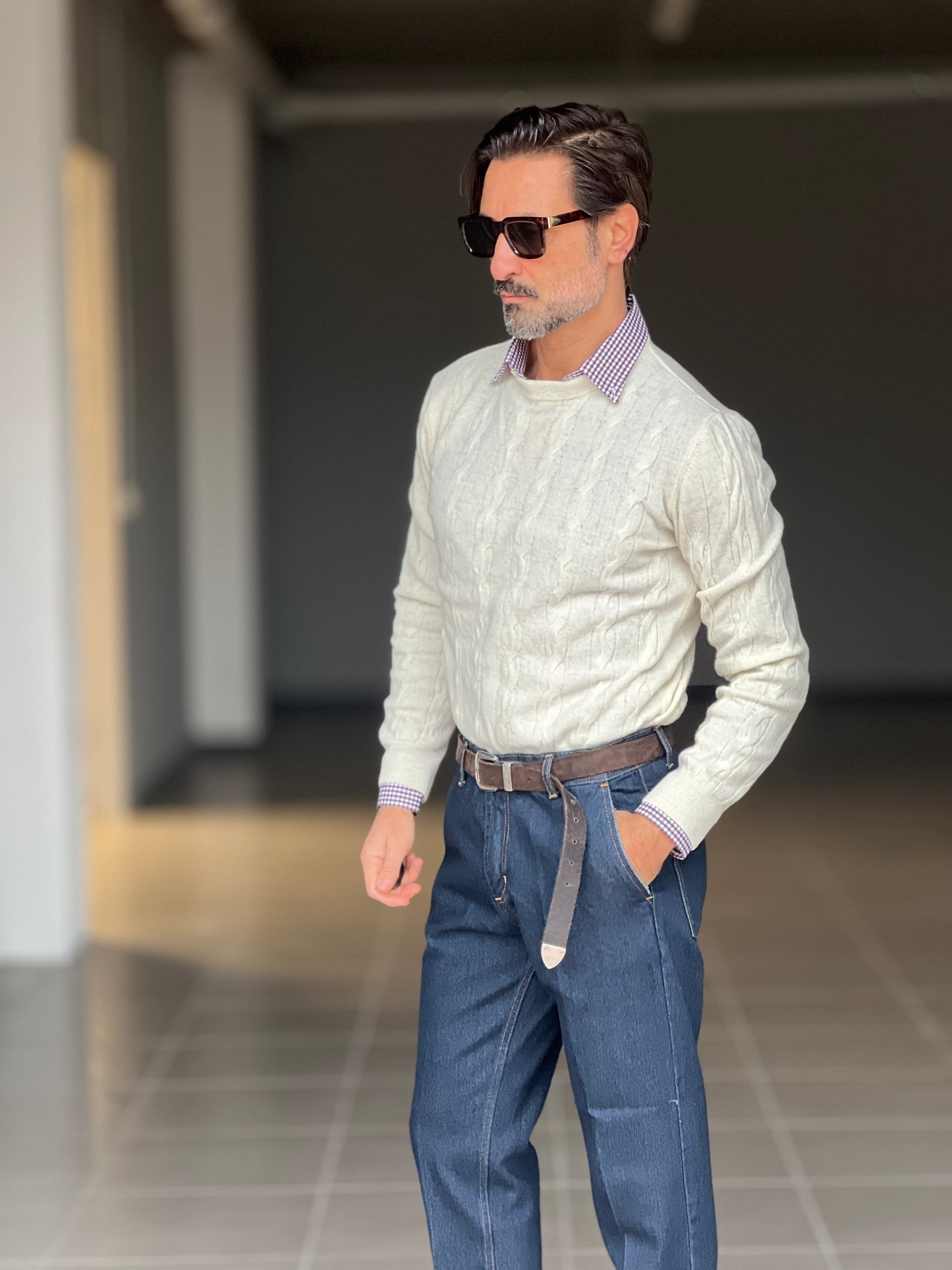 MAGLIA GIRO PANNA   LANA E CASHEMERE TRECCIA PICCOLA