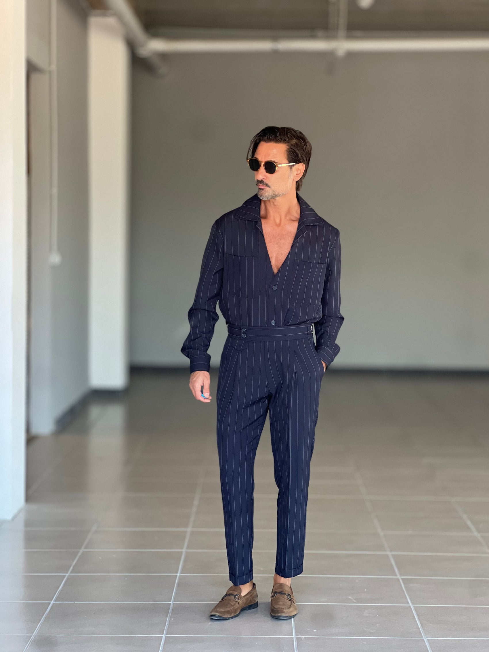 FILLJACKET BLU GESSATO RIGA LARGA  VISCOSA OVER FIT 0302 ABBINABILE  AL PANTALONE GESSATO  BLU GESSSATO RIGA LARGA 00302 (Copia)