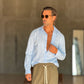 CAMICIA CELESTE COTONE EFFETTO LINO