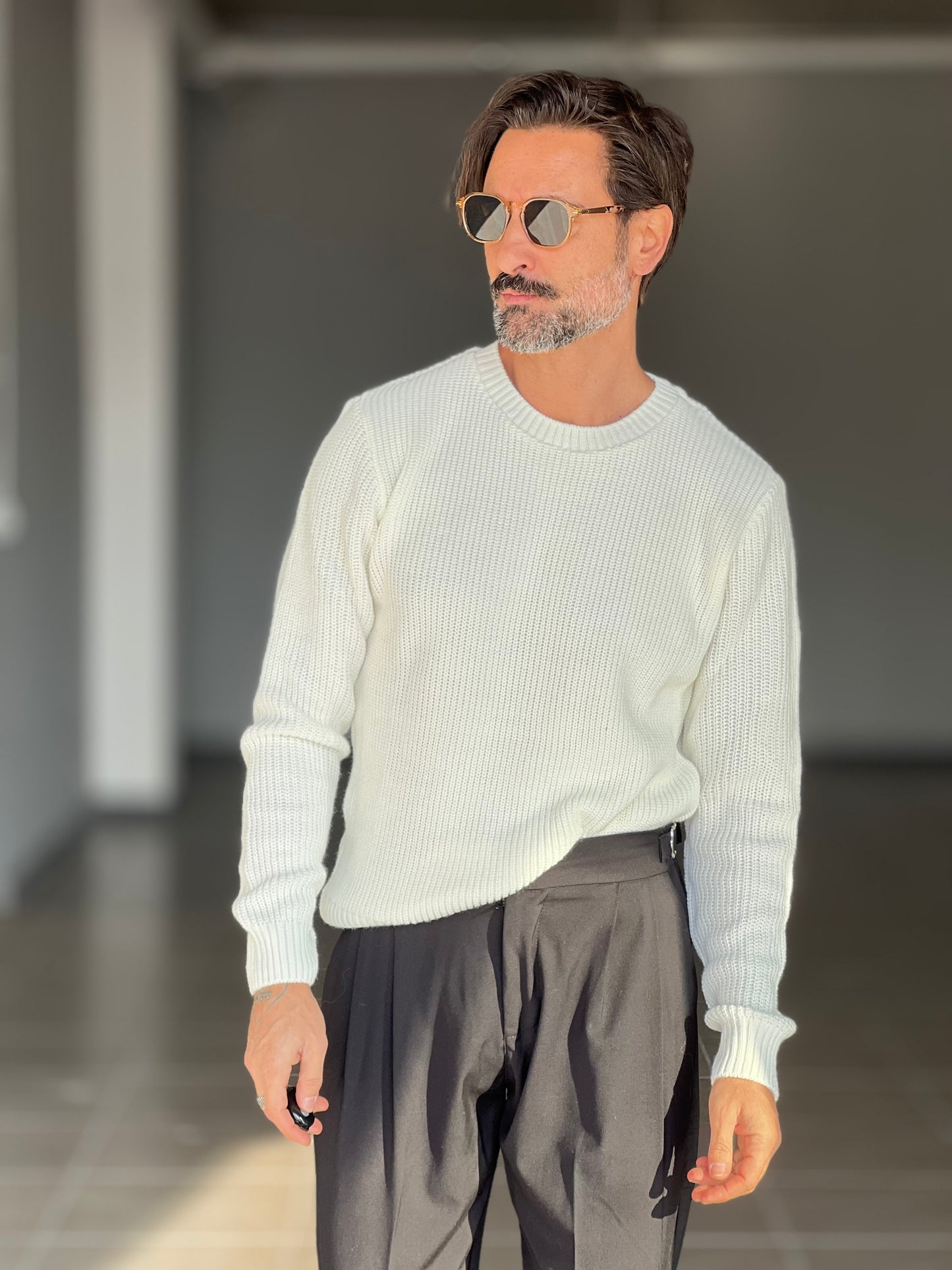 BLUE THREAD COTTON CREW NECK SWEATER