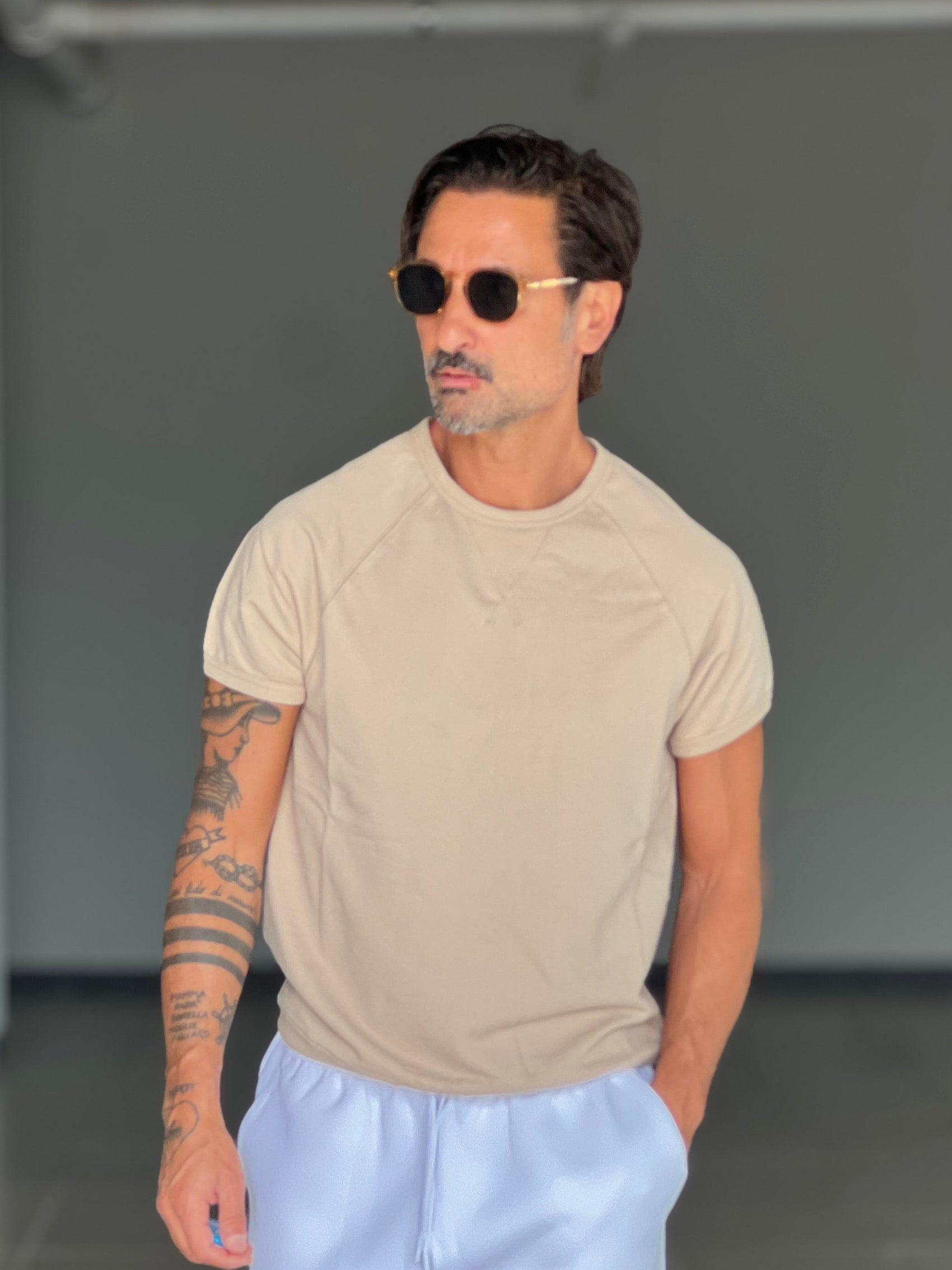 MAGLIA FELPA BEIGE  MEZZA MANICA