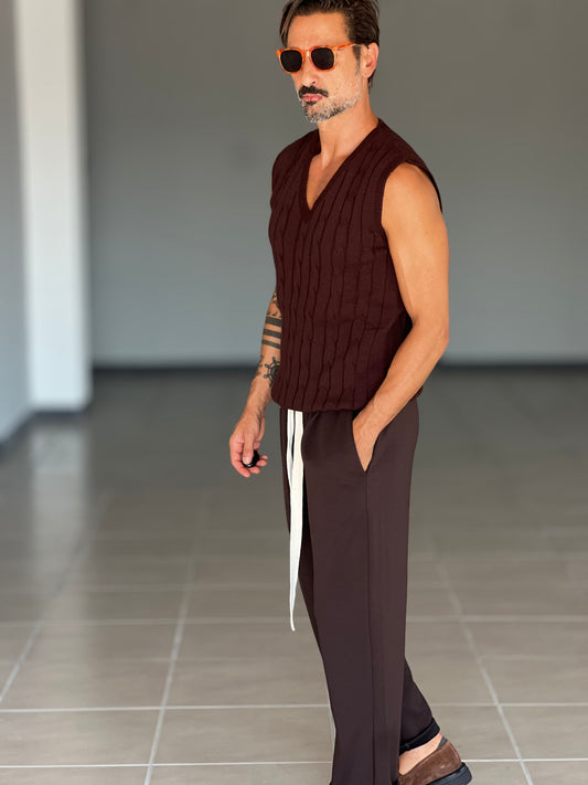 GILET  MAGLIA MORO TRECCIA INGLESE