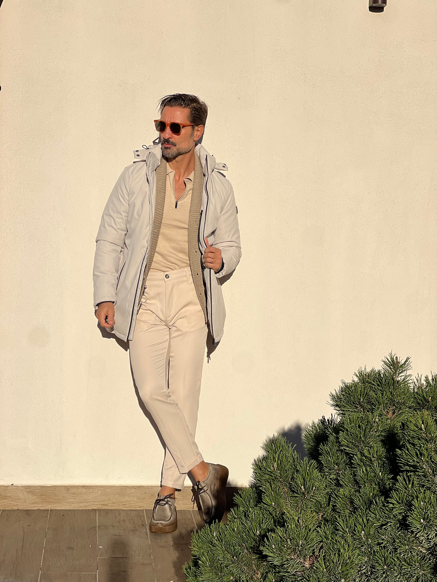 PARKA HAPPER  ECRU'  TESSUTO TECNICO ZIP TERMOSALDATE