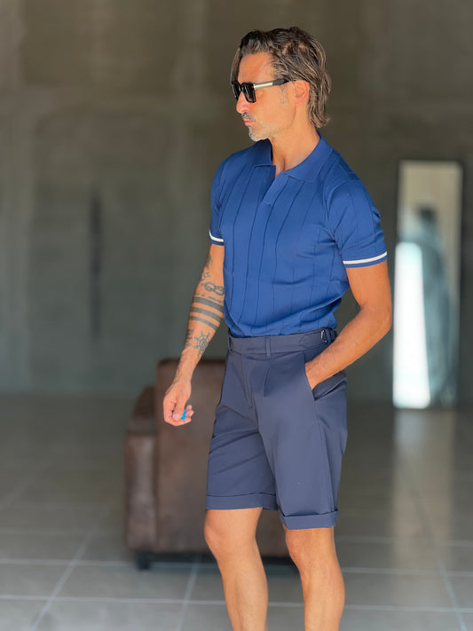 POLO BLU    OPERATA COLLO AMERICANO DISEGNO TRECCIA