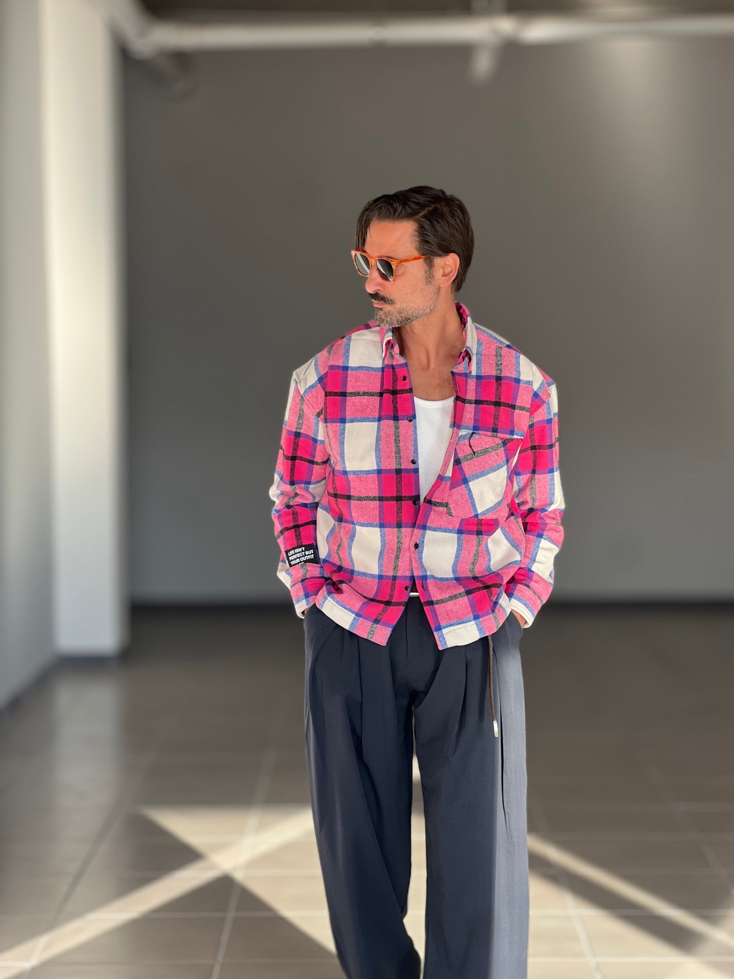 CAMICIA FLANELLA TARTAN ROSA E PANNA