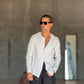CAMICIA COREANA GRIGIO CHIARO GOFFRATA COTONE  EFFETTO LINO