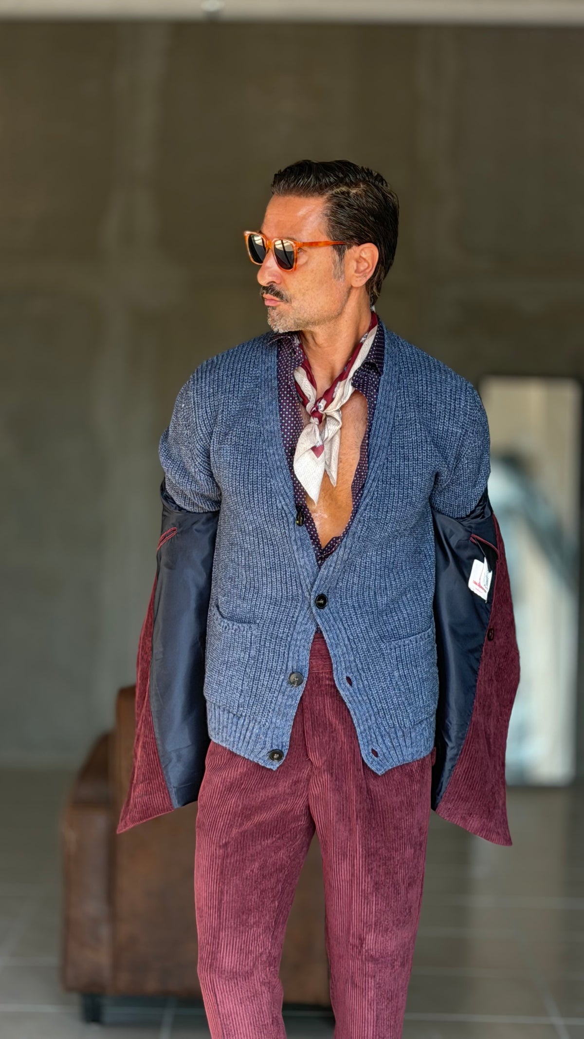 CARDIGAN POLVERE   LANA ALPACA VISCOSA MAGLIA INGLESE ALTATENSIONE