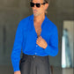 CAMICIA  BLU ROYAL COTONE EFFETTO LINO