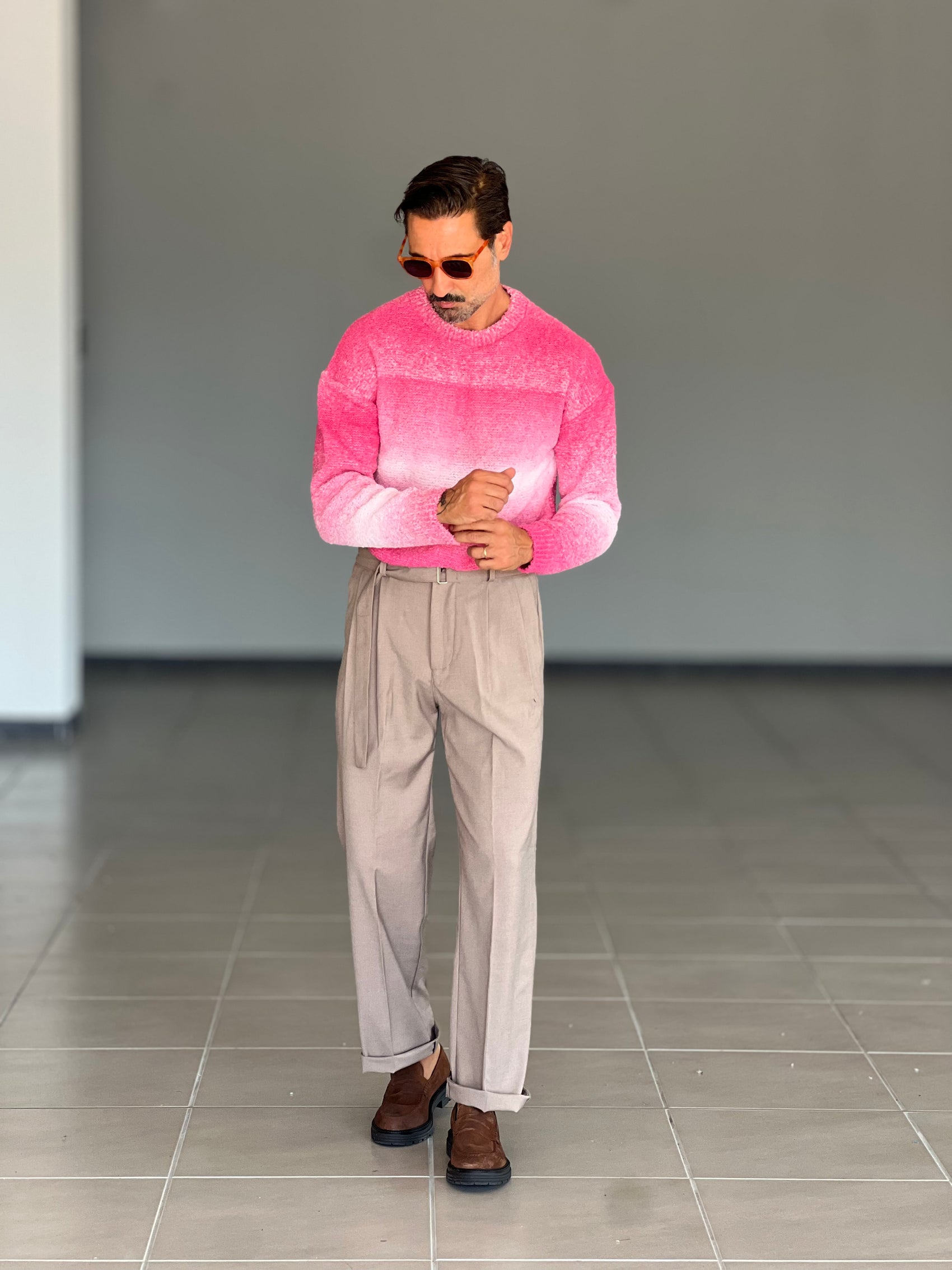 PANTALONE  FONDO AMPIO TORTORA CINTURA VISCOSA E MISTI