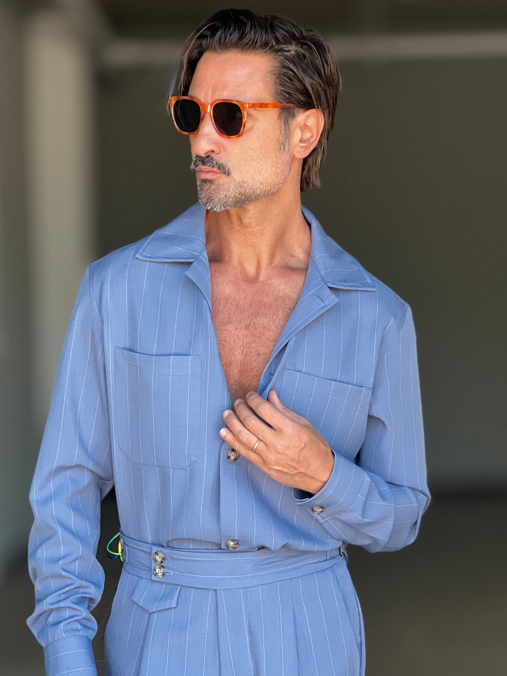 FILLJACKET  CELESTE MARE GESSATA VISCOSA OVER FIT 0301 ABBINABILE AL PANTALONE GESSATO  CELESTE MARE 00301