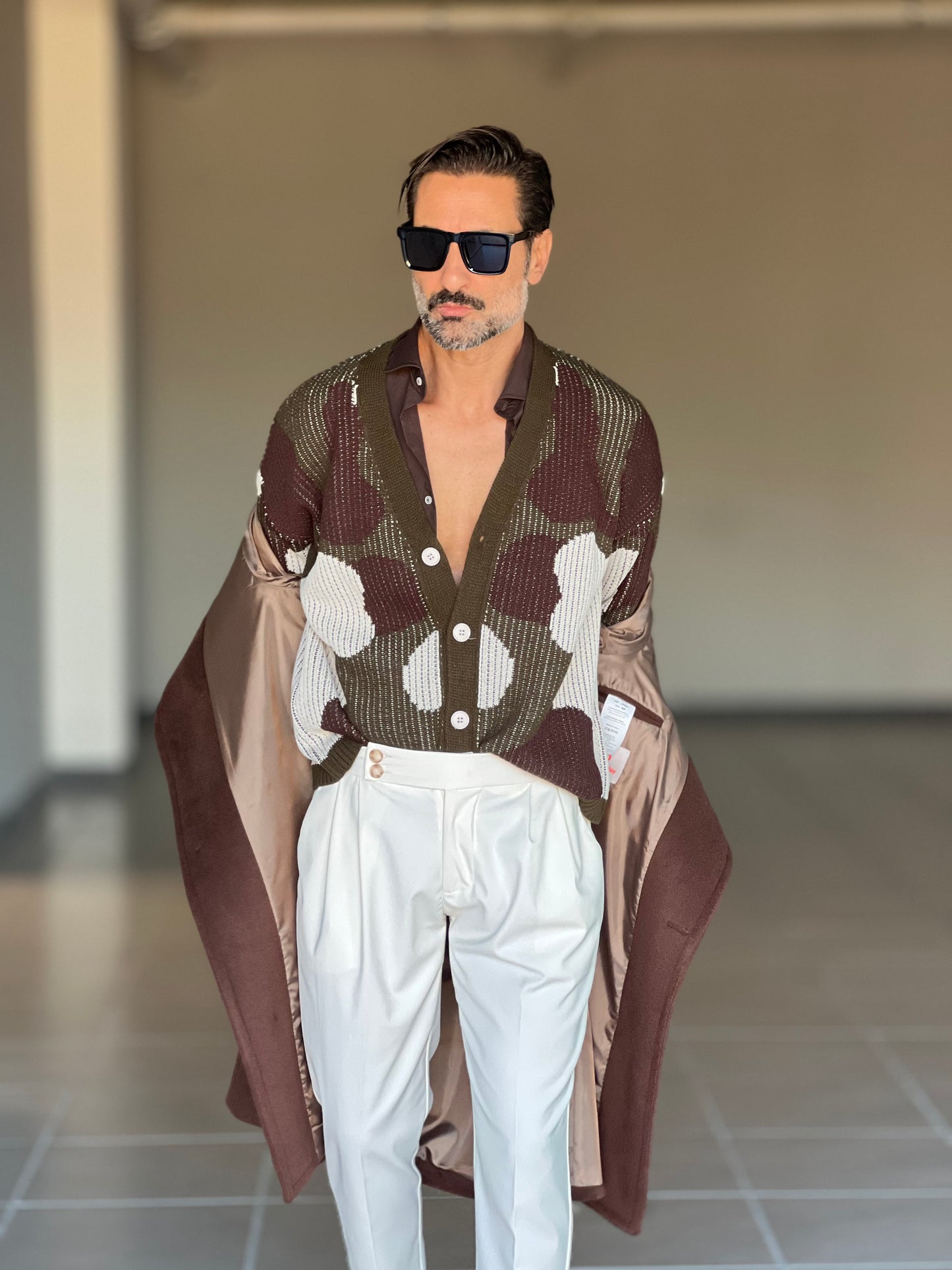 BEIGE COTTON OPEN CARDIGAN