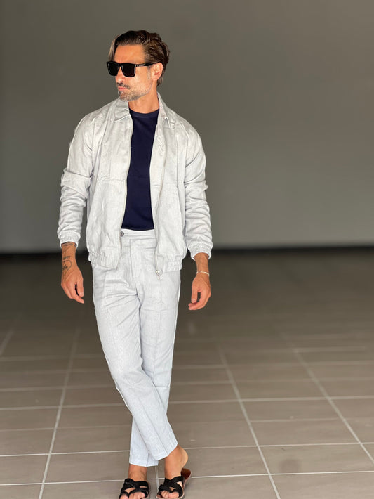 COORDINATO GRIGIO PERLA LINO ZIP