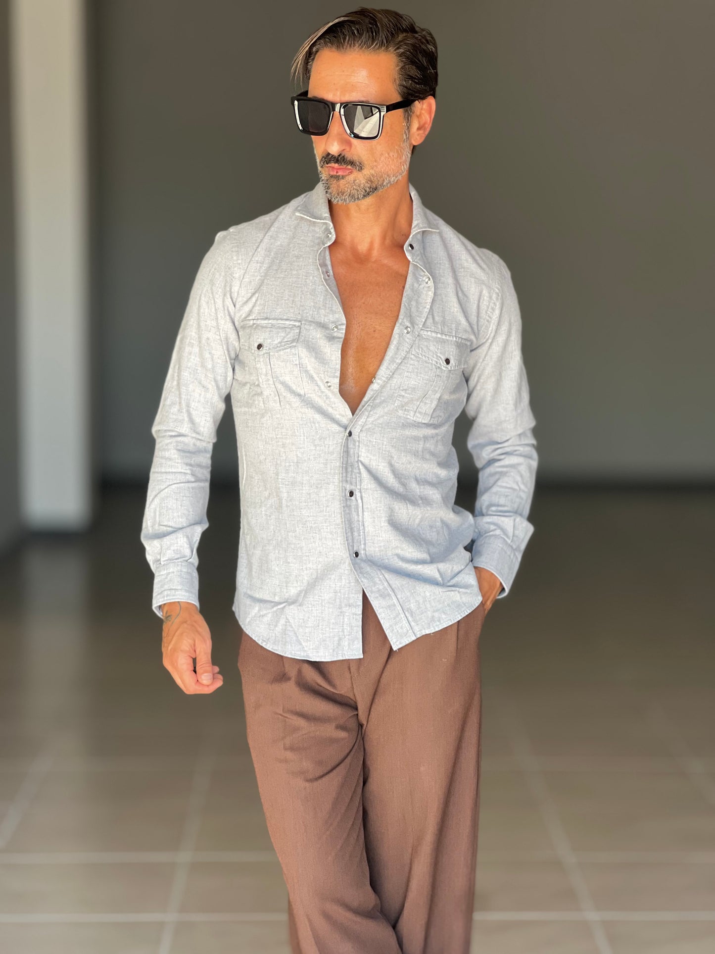CAMICIA  DEPOT TEXANA MICROFANTASIA GRIGIA