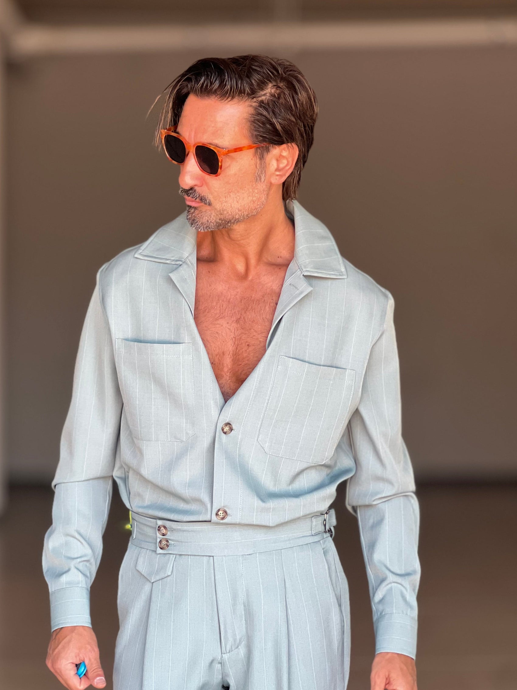 FILLJACKET VERDE SALVIA GESSATO RIGA LARGA  VISCOSA OVER FIT 0300 ABBINABILE AL PANTALONE GESSATO  VERDE SALVIA  00300